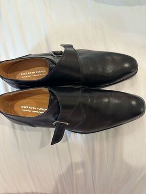 Saks Fifth Avenue Black Leather Single Monk Strap Dress Shoes